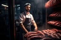 Anonymous male butcher standing sausage cooking. AI generated Image by rawpixel.
