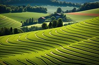 Fields with different crops landscape outdoors building. AI generated Image by rawpixel.
