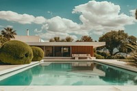 Modern home with swimming pool architecture outdoors building. AI generated Image by rawpixel.