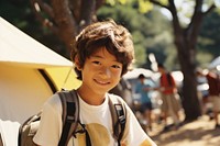 Japanese kid camping outdoors smile. AI generated Image by rawpixel.