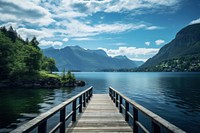 Wooden pier lake landscape outdoors. 