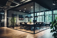 Modern office with glass partition furniture table chair. AI generated Image by rawpixel.