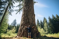 Kid hugging a big tree forest wilderness outdoors. AI generated Image by rawpixel.