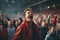 Male in crowd of fans yawns shouting sports adult. AI generated Image by rawpixel.