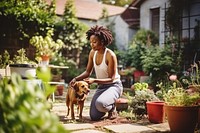 Dog African-American woman looking sitting. AI generated Image by rawpixel.