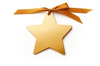 Price tag paper label star shape with ribbon gold symbol white background. AI generated Image by rawpixel.