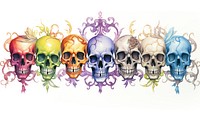 Skulls graphics white background illustrated. AI generated Image by rawpixel.