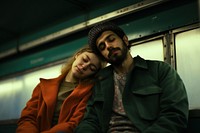 A young couple sitting on a subway portrait adult transportation. AI generated Image by rawpixel.