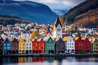 Bergen architecture waterfront landscape. AI generated Image by rawpixel.