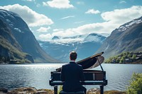 Piano musician pianist lake. AI generated Image by rawpixel.