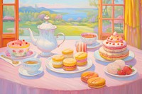 Afternoon tea painting dessert food. AI generated Image by rawpixel.