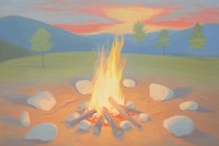 Campfire painting bonfire tranquility. AI generated Image by rawpixel.