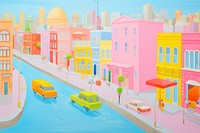 Cityscape painting backgrounds vehicle. AI generated Image by rawpixel.