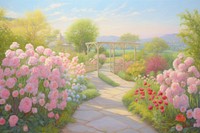 Rose garden painting architecture outdoors. AI generated Image by rawpixel.