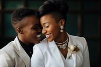 Black South African lesbian couple wedding necklace jewelry. AI generated Image by rawpixel.