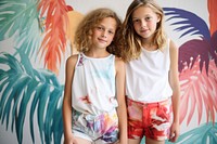 Girls in beach clothes shorts mural child. AI generated Image by rawpixel.