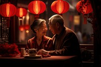Old asian couple dinner in chinese restaurant romantic adult cup. AI generated Image by rawpixel.