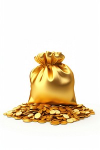 Gold bag of coins white background investment currency. AI generated Image by rawpixel.