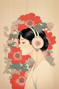 Anemone over ear flower art portrait. AI generated Image by rawpixel.