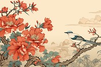 Spring flower with birds art painting plant. 