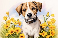 A dog with beautiful flowers and a bee animal mammal puppy. AI generated Image by rawpixel.