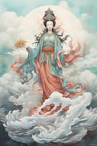 Guanyin painting angel cloud. AI generated Image by rawpixel.