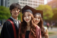 Korean graduating student pose for graduation photo with family university togetherness intelligence. AI generated Image by rawpixel.