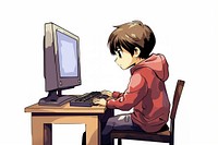 Isolated a boy gamer playing computer game on his computer cartoon electronics publication. AI generated Image by rawpixel.