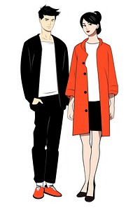 Isolated young couple overcoat drawing cartoon. AI generated Image by rawpixel.