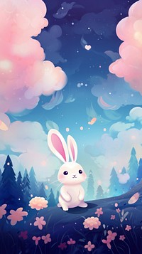 Bunnies in space wallpaper outdoors cartoon mammal. AI generated Image by rawpixel.