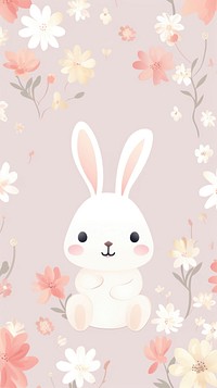 Cute bunny pattern wallpaper animal nature flower. AI generated Image by rawpixel.