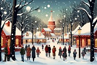 Festive christmas in town outdoors winter snow. AI generated Image by rawpixel.