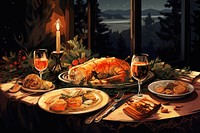 Illustration of festive dinner restaurant brunch supper. AI generated Image by rawpixel.