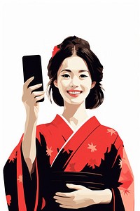 Isolated 1740s smiling woman in kimono selfie portrait adult robe. AI generated Image by rawpixel.