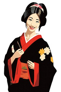 Isolated 1740s smiling woman in kimono selfie fashion cartoon adult. AI generated Image by rawpixel.