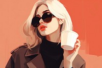 Illustration of y2k girl drinking coffee mug adult cup refreshment. 