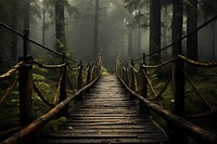 Long wood bridge into the forest outdoors nature plant. AI generated Image by rawpixel.