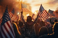 Group of People Waving American Flags flag people adult. 