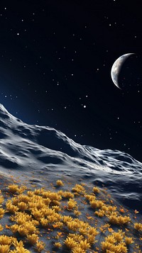 Moon surface with distant Earth flower and starfield moon astronomy outdoors. AI generated Image by rawpixel.