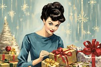 Girl wrapping new year gifts adult celebration accessories. AI generated Image by rawpixel.