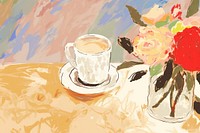 Coffee latte on table flower art painting. AI generated Image by rawpixel.