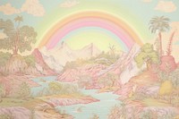 Rainbow landscape painting drawing. AI generated Image by rawpixel.