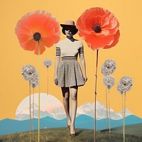 Collage Retro dreamy of flower minimal painting poppy plant. AI generated Image by rawpixel.