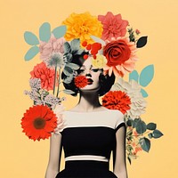 Collage Retro dreamy of flower minimal painting portrait adult. AI generated Image by rawpixel.