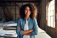 Multiracial woman standing at a table with a bunch of blueprints adult entrepreneur architecture. AI generated Image by rawpixel.