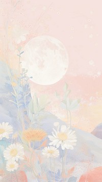 Moon surface with distant Earth flower and starfield moon backgrounds painting. AI generated Image by rawpixel.