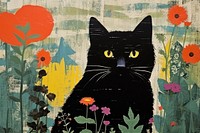 Black cat in the garden art animal mammal. AI generated Image by rawpixel.