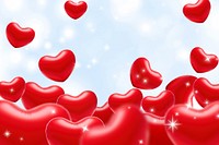 Falling red hearts blue background