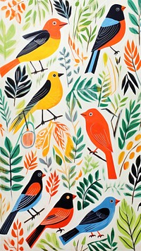 Many tropical birds flying painting pattern drawing. AI generated Image by rawpixel.