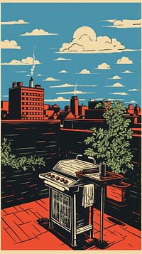 New york rooftop barbecue outdoors drawing art. AI generated Image by rawpixel.